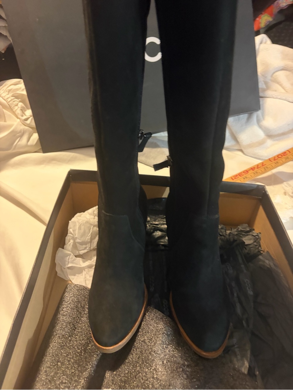 Ecco Norwich 80MM Black Suede BRAND NEW IN BOX Boots Size 5-5.5 MSRP $249